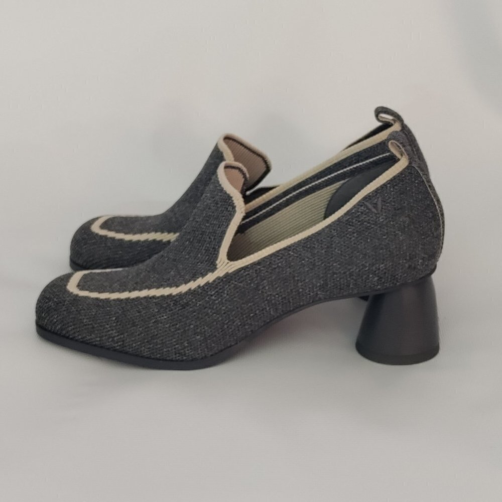 VIVAIA Size 37.5 Grey Low Heel Square Toe Loafer New